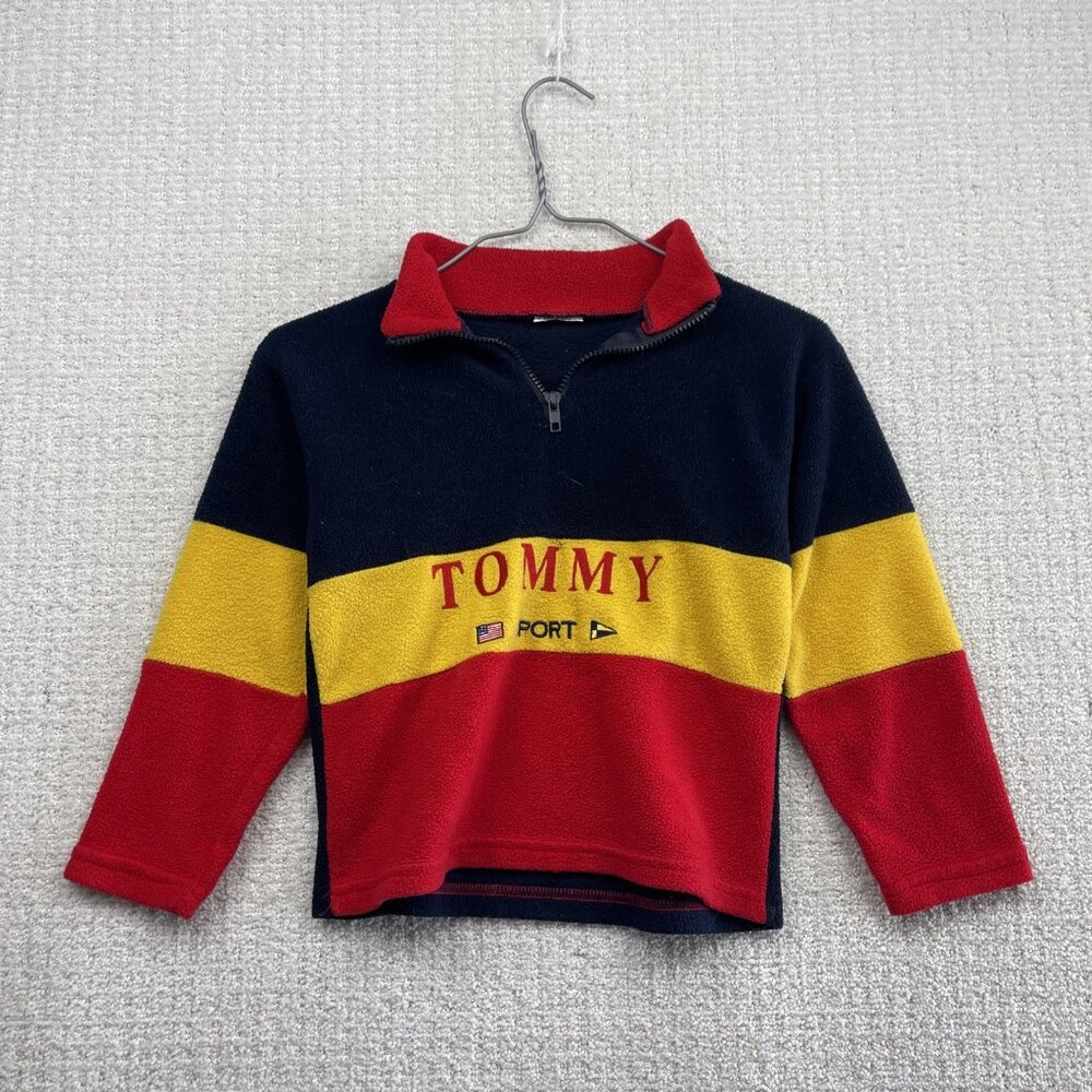 Vintage 90s Tommy Hilfiger Youth Pullover 1/4 Fleece Jacket USA Nautical Read